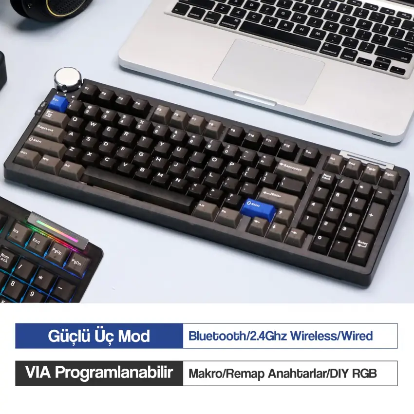 CIDOO ABM098 Esports RGB Mekanik 3 Mode Kablosuz Klavye (SİYAH)
