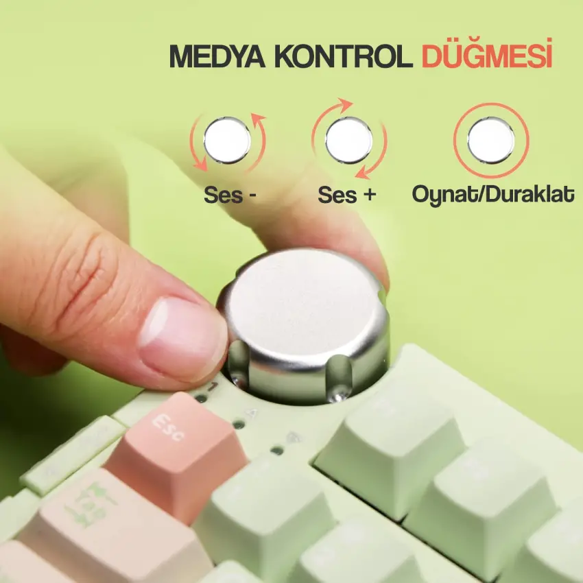 CIDOO ABM098 Esports RGB Mekanik 3 Mode Kablosuz Klavye (YEŞİL)