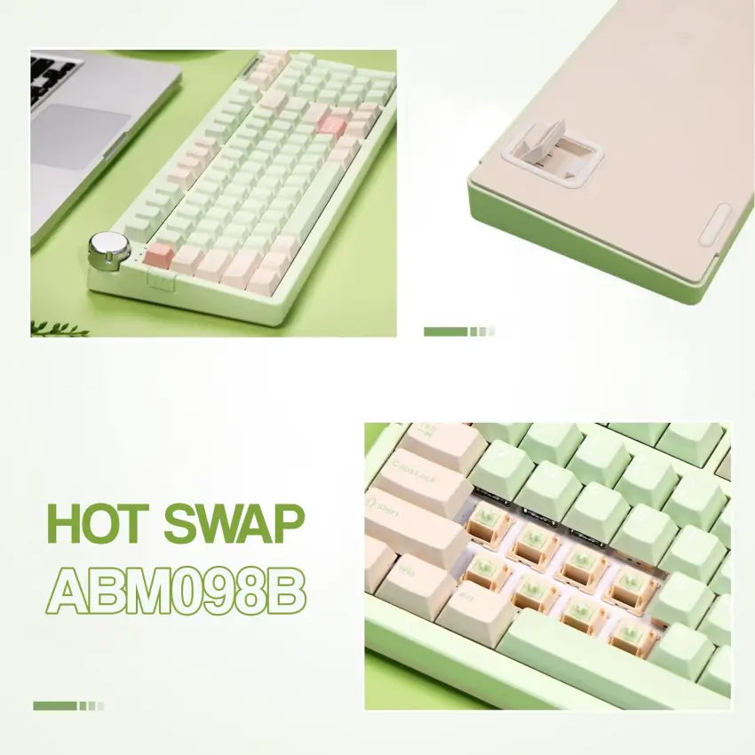 CIDOO ABM098 Esports RGB Mekanik 3 Mode Kablosuz Klavye (YEŞİL)