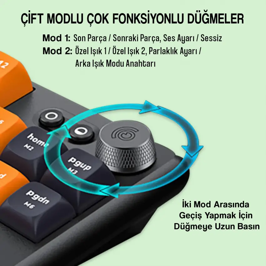 CIDOO ABM084 Esports RGB Mekanik 3 Mode Kablosuz Klavye (GRI YEŞİL)