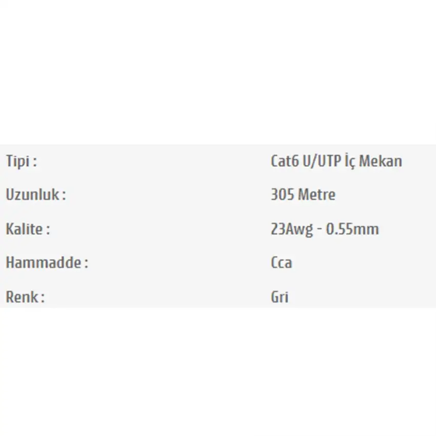 Pars Power 23Awg 0.55mm 305 Metre Network Cat6 U/UTP İç Mekan Data Kablosu