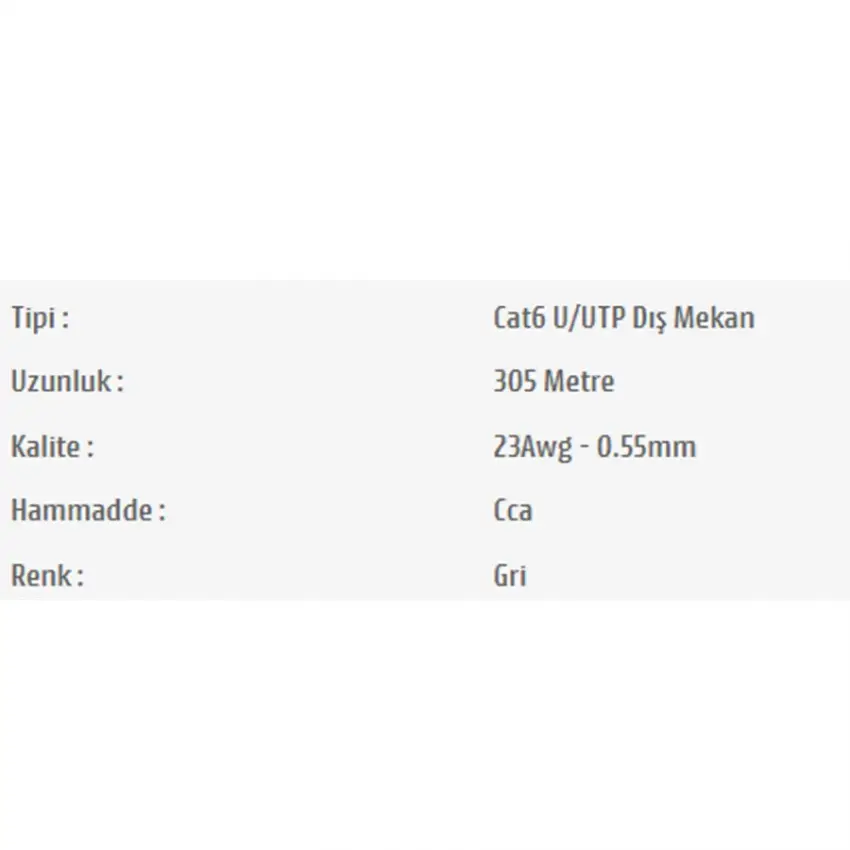 Pars Power 23Awg 0.55mm 305 Metre Network Cat6 U/UTP Dış Mekan Data Kablosu