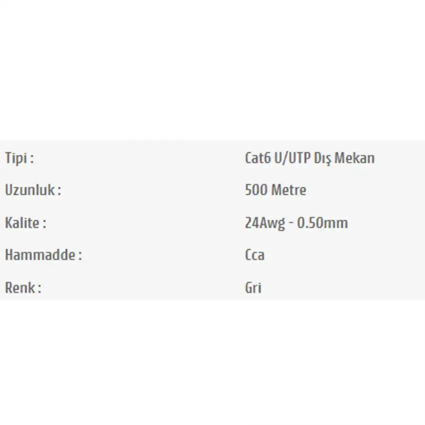 Pars Power 24Awg 0.50mm 500m Network Cat 6 U/UTP Dış Mekan Data Kablosu