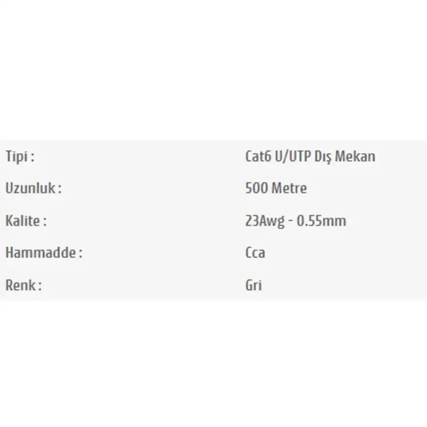 Pars Power 23Awg 0.55mm 500m Network Cat 6 U/UTP Dış Mekan Data Kablosu