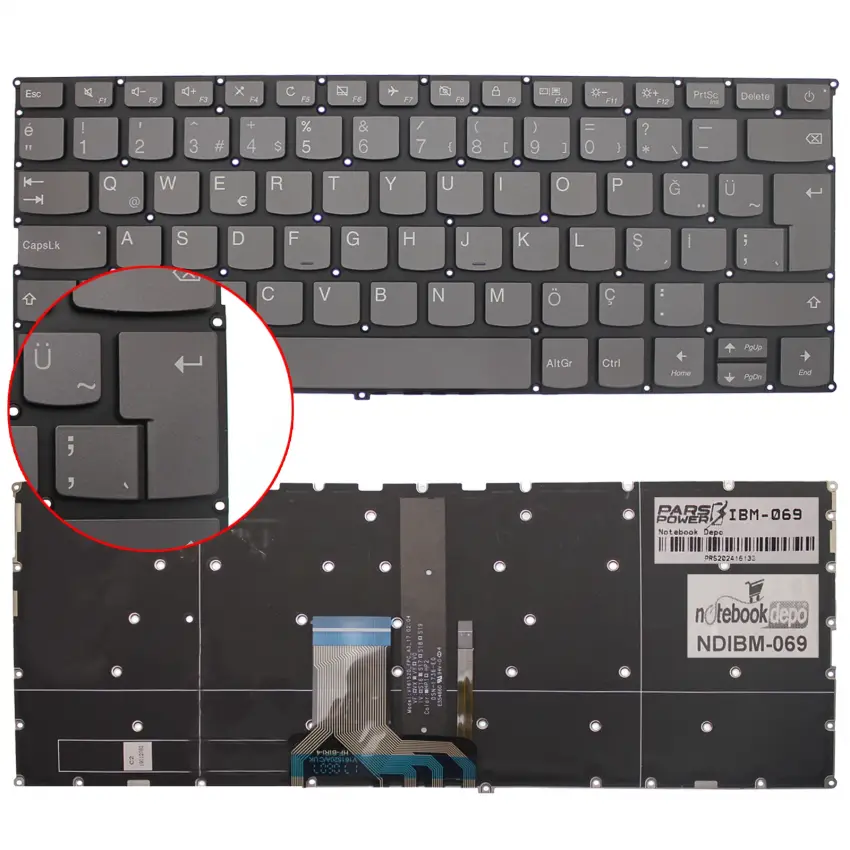 Lenovo ideaPad 720S-14IKB 81BD002ATX Notebook Klavye Işıklı (Füme TR)