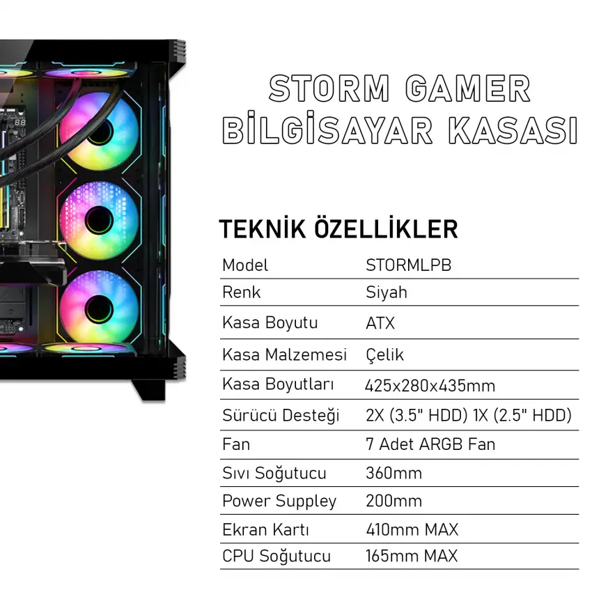 Gameagle Storm 7 Argb Fanlı Oyuncu Pc Kasası (Siyah)