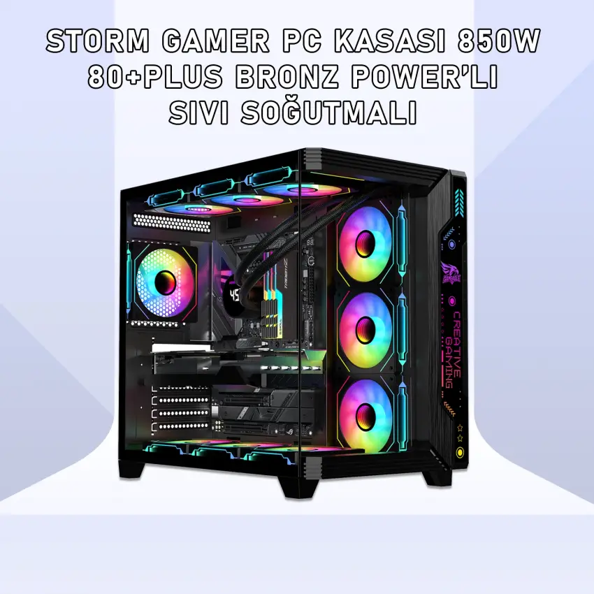 Gameagle Storm 7 Argb Fanlı Oyuncu Pc Kasası 850W 80+ Plus Bronz Powerlı Sıvı Soğutmalı (Siyah)