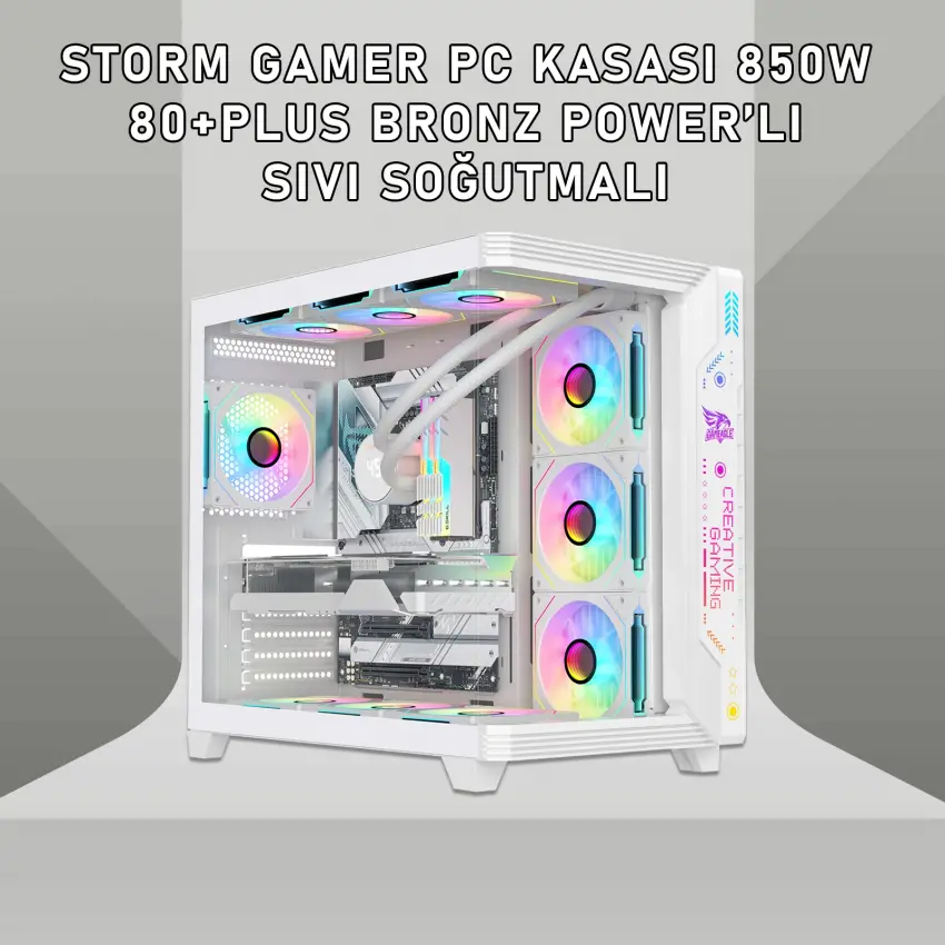 Gameagle Storm 7 Argb Fanlı Oyuncu Bilgisayar Kasası 850W 80+ Plus Bronz Powerlı Sıvı Soğutmalı (Beyaz)