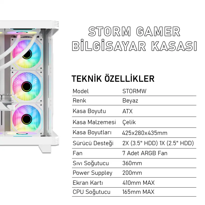 Gameagle Storm 7 Argb Fanlı Oyuncu Bilgisayar Kasası (Beyaz)