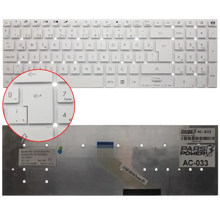 Packard Bell TV44-HC-610TK, TV44-HC-611TK Notebook Klavye (Beyaz TR)