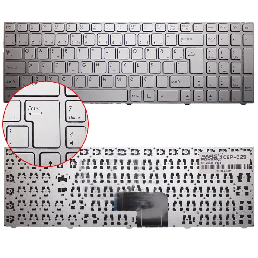 Casper CGU, CRY, CSD, CSY, C700, C710 Notebook Klavye (Gümüş TR)