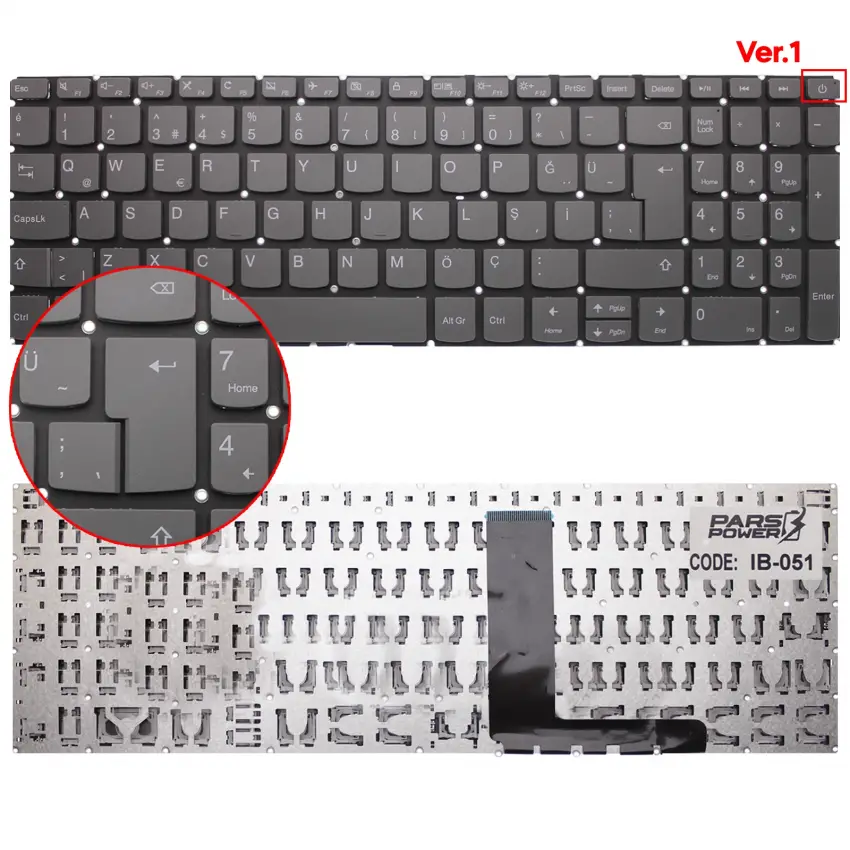 Lenovo V15-IWL 81YE00AETX, 81YE0095TX16 Klavye (Füme TR)