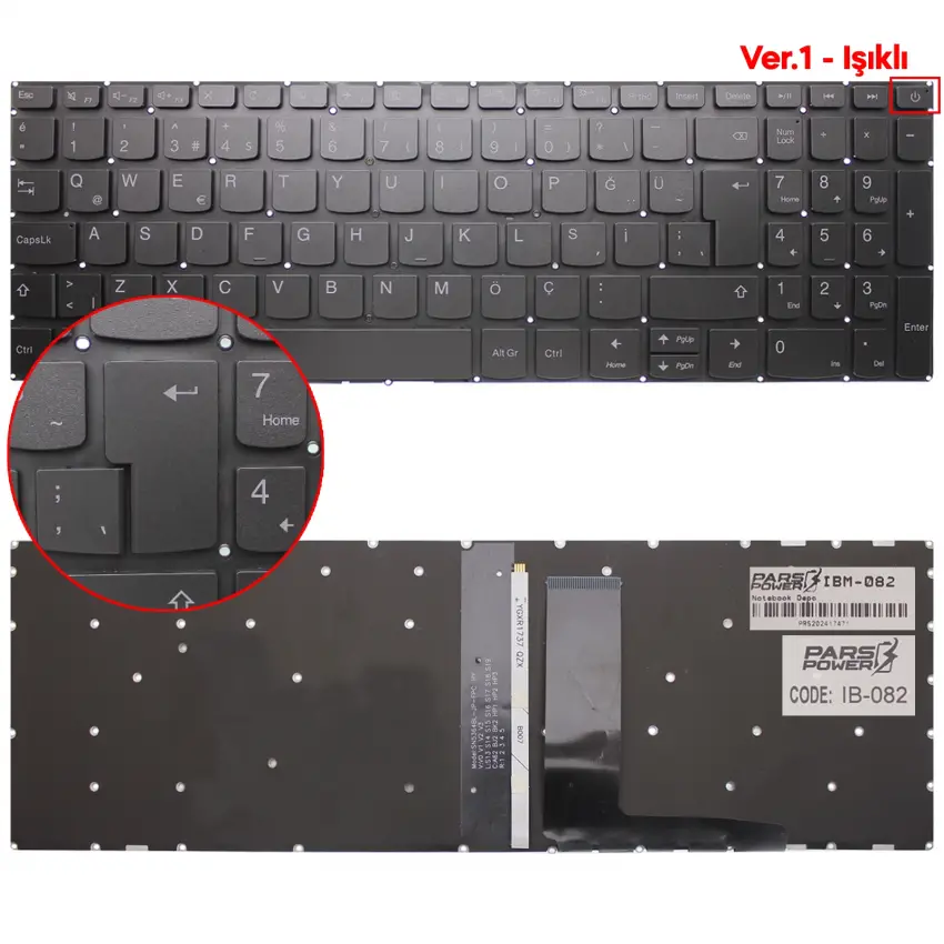Lenovo ideaPad 3-15IGL05 type 81WQ Klavye Işıklı (Füme TR)