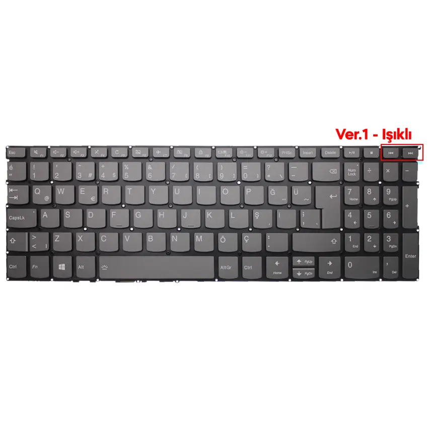 Lenovo V15-IIL 82C500QTTX, 82C500R0TX Klavye Işıklı (Füme TR)
