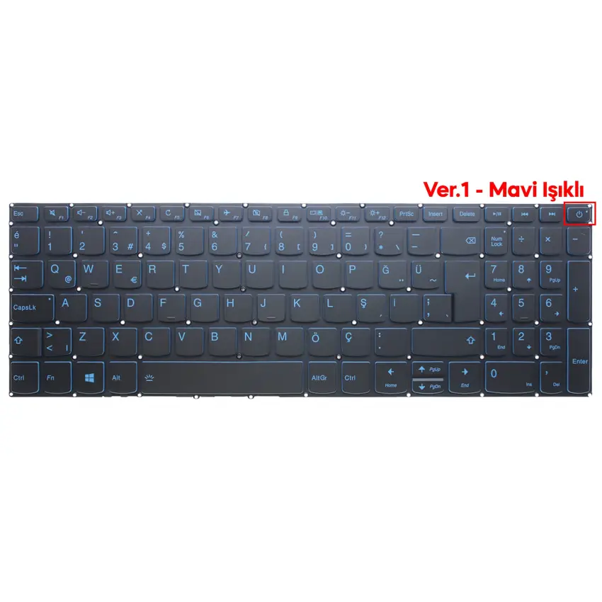 Lenovo V15-IWL 81YE00AETX, 81YE0095TX16 Klavye Mavi Işıklı (Siyah TR)