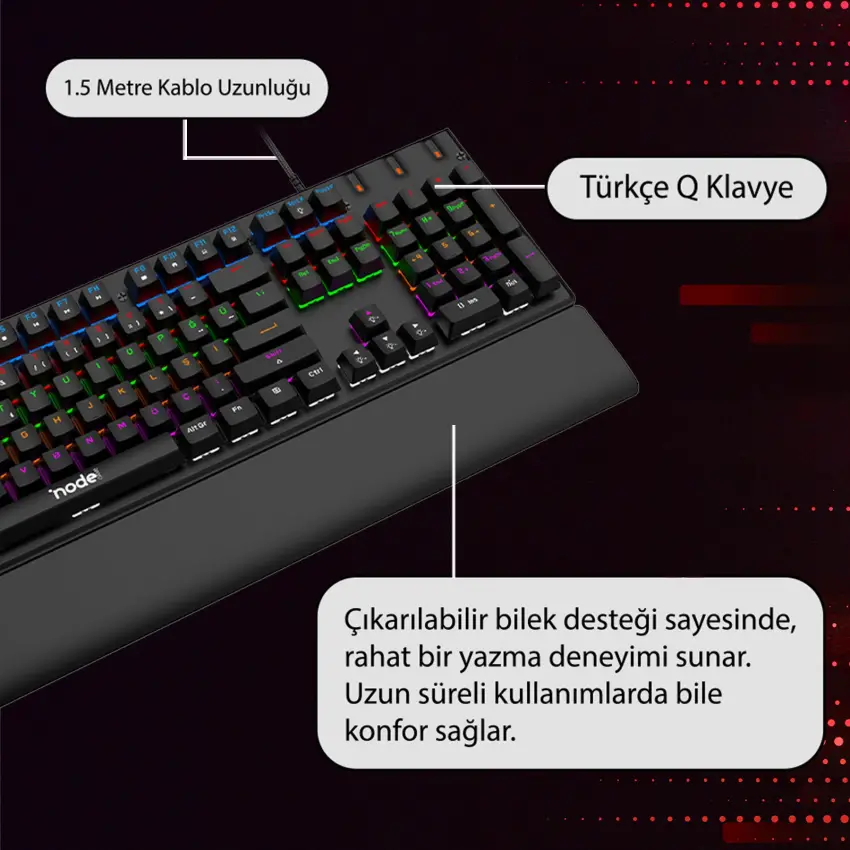 Node Game Nova ND-MK-104BB Mekanik Rainbow Işıklı Klavye Siyah (Blue Switch)