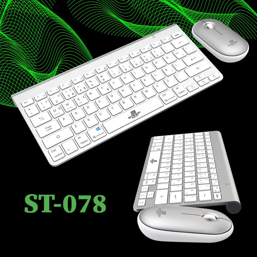 Steep Solid ST-078 Kablosuz Türkçe Klavye - Mouse Set (Gümüş)