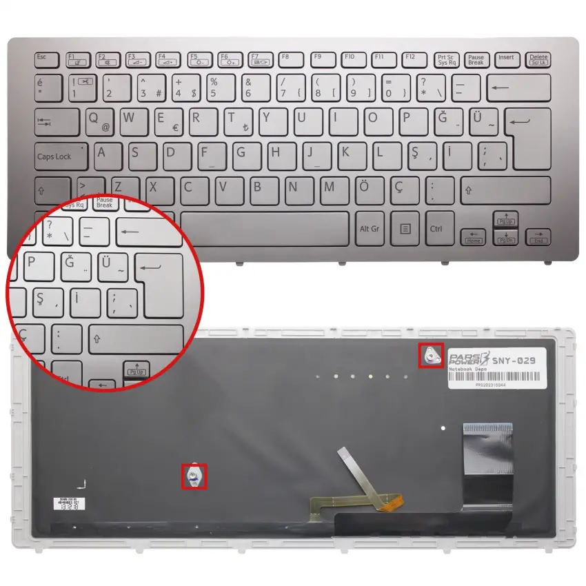 Sony Vaio SVF15N1Z2E, SVF15N1Z2R Klavye Işıklı (Gümüş TR)