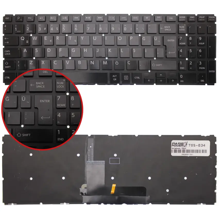 Toshiba Satellite L50-B-28J, L50-B-28P Notebook Klavye Işıklı (Siyah TR)