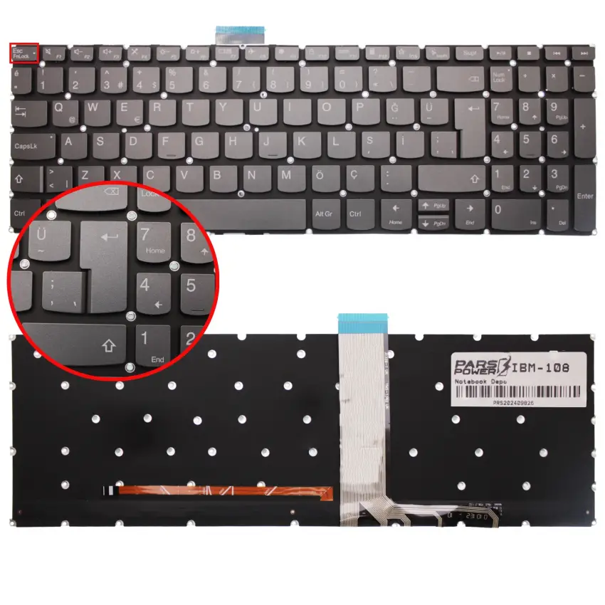 Lenovo V15 G2-ALC Type 82KD Klavye Işıklı (Füme TR)