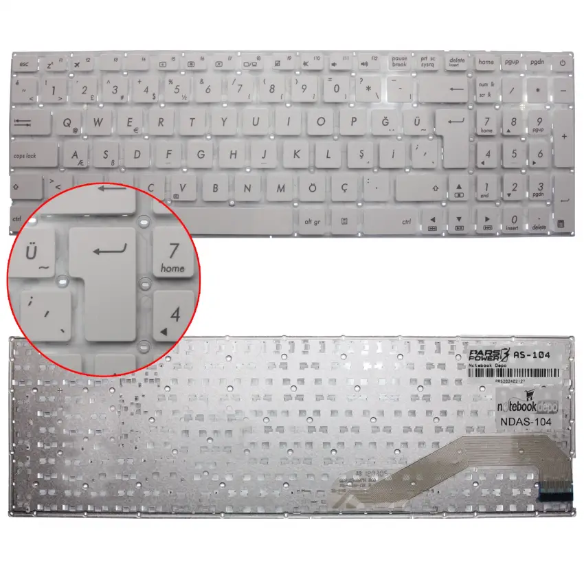 Asus X540YA-XO185D, X540UP-GO006T Klavye (Beyaz TR)