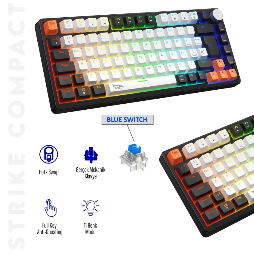 Gameagle Strike Compact MK-82X2ABB Mekanik Işıklı Gamer Klavye