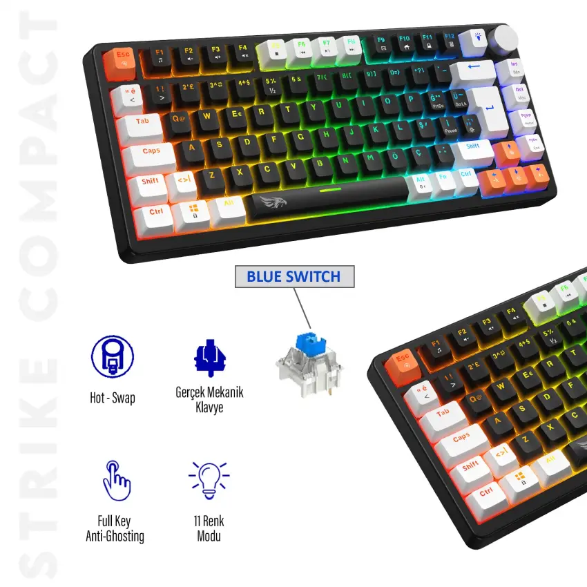 Gameagle Strike Compact MK-82X2BAB Mekanik Kablolu Işıklı Klavye