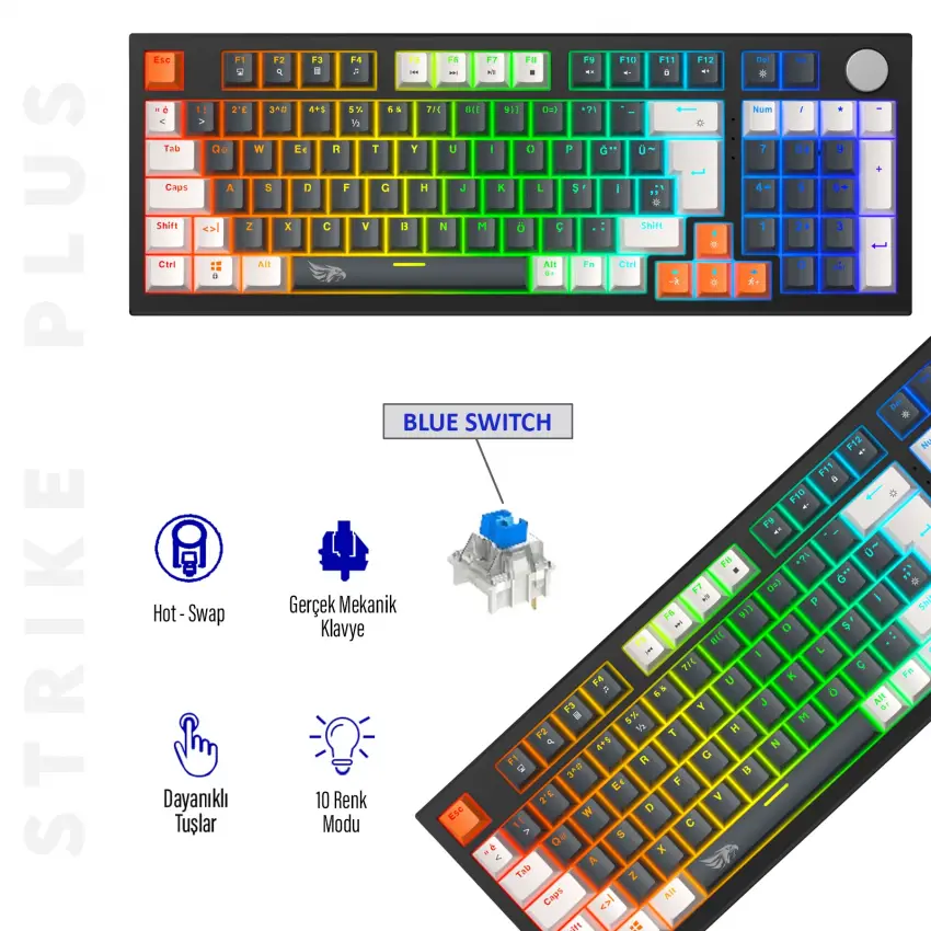 Gameagle Strike Plus MK-96X2BAB Mekanik Kablolu Işıklı Klavye