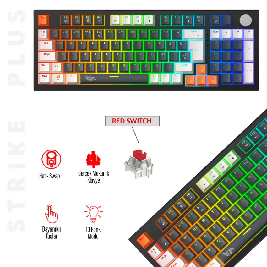 Gameagle Strike Plus MK-96X2BAR Mekanik Kablolu Işıklı Klavye