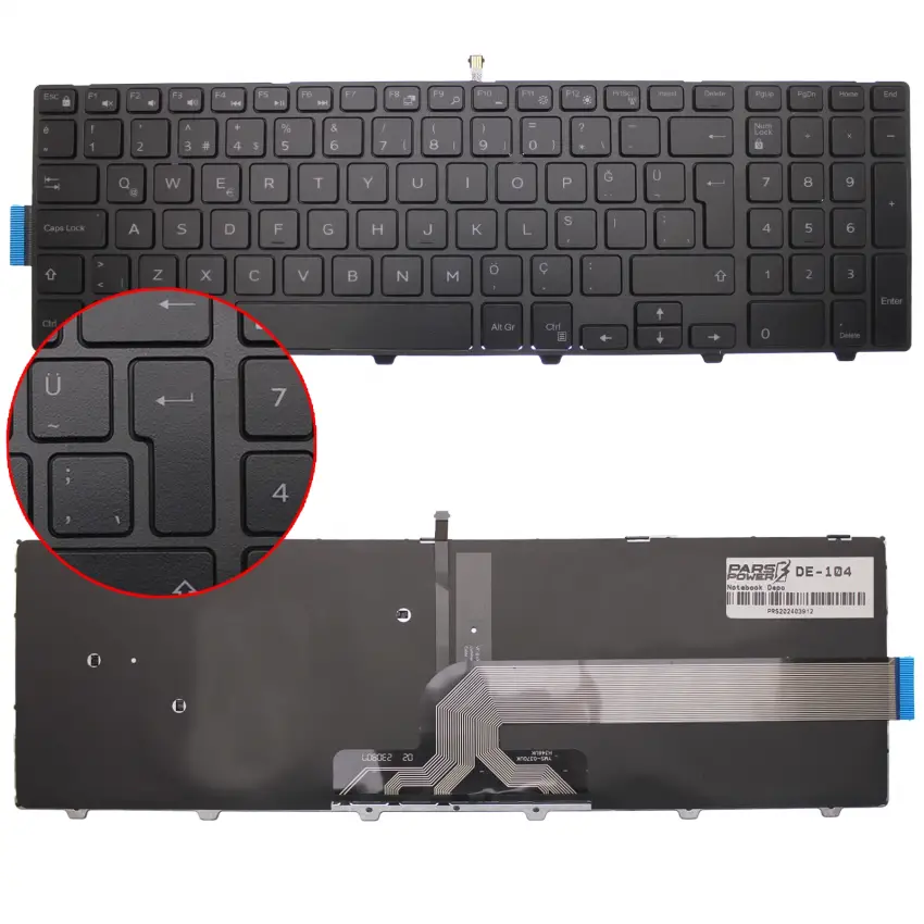 Dell SN8234, P39F, P40F Notebook Klavye Işıklı (Siyah TR)