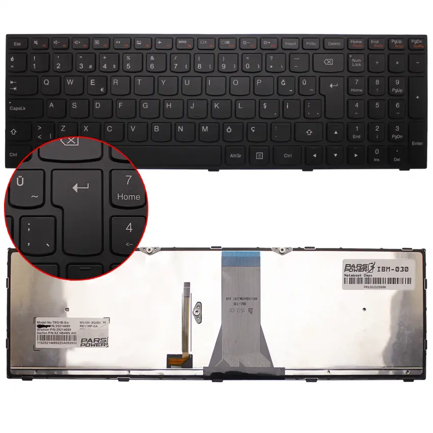 Lenovo 500-15ISK 80NT00PXTX, 80NT00PYTX Notebook Klavye Işıklı (Siyah TR)