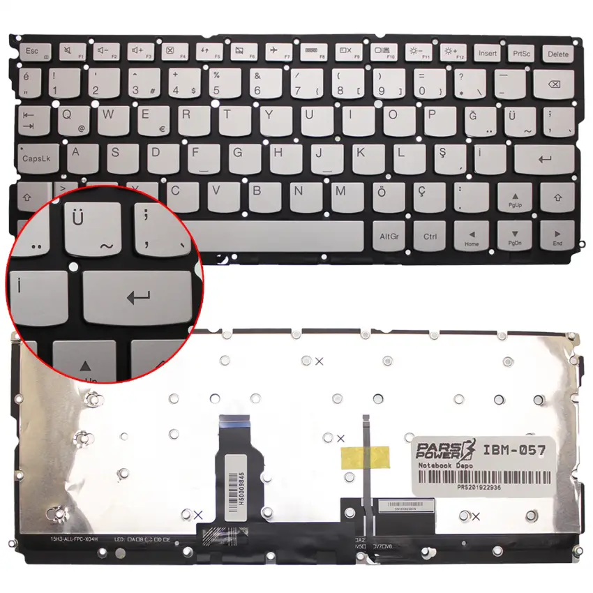 Lenovo 5CB0K93850, 5CB0K93875 Notebook Klavye (Gümüş Işıklı TR)