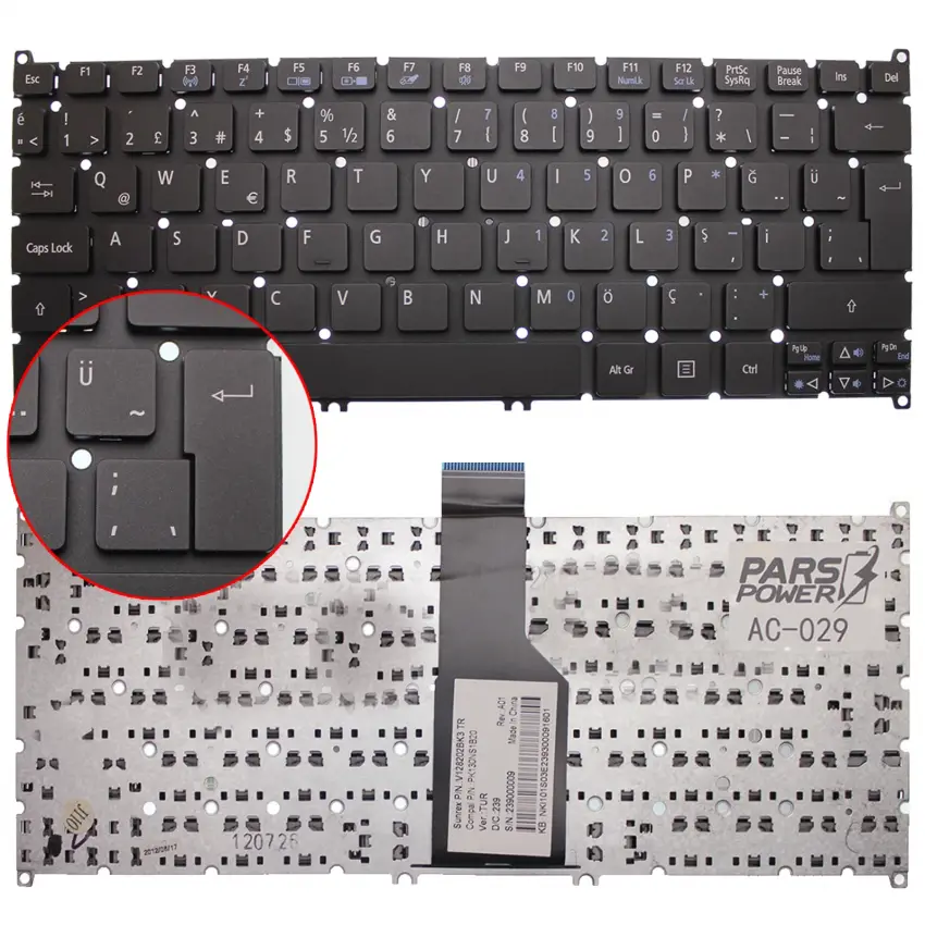 Acer V128230AK1, V128230AS1, V128230BK1 Notebook Klavye (Siyah TR)