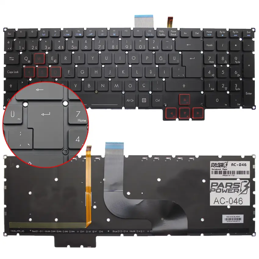 Acer Predator G9-593-74WY Uyumlu Notebook Klavye Işıklı (Siyah TR)