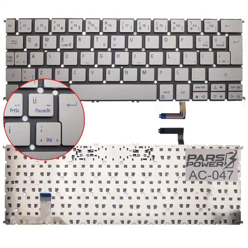 Acer Aspire S7-191-73514g25ass Klavye (Gümüş TR)