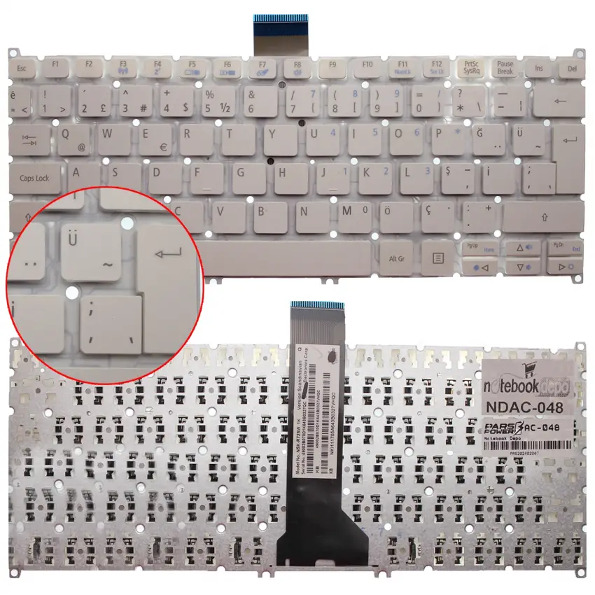 Acer NSK-R71BW01, RT0SW Notebook Klavye (Beyaz TR)