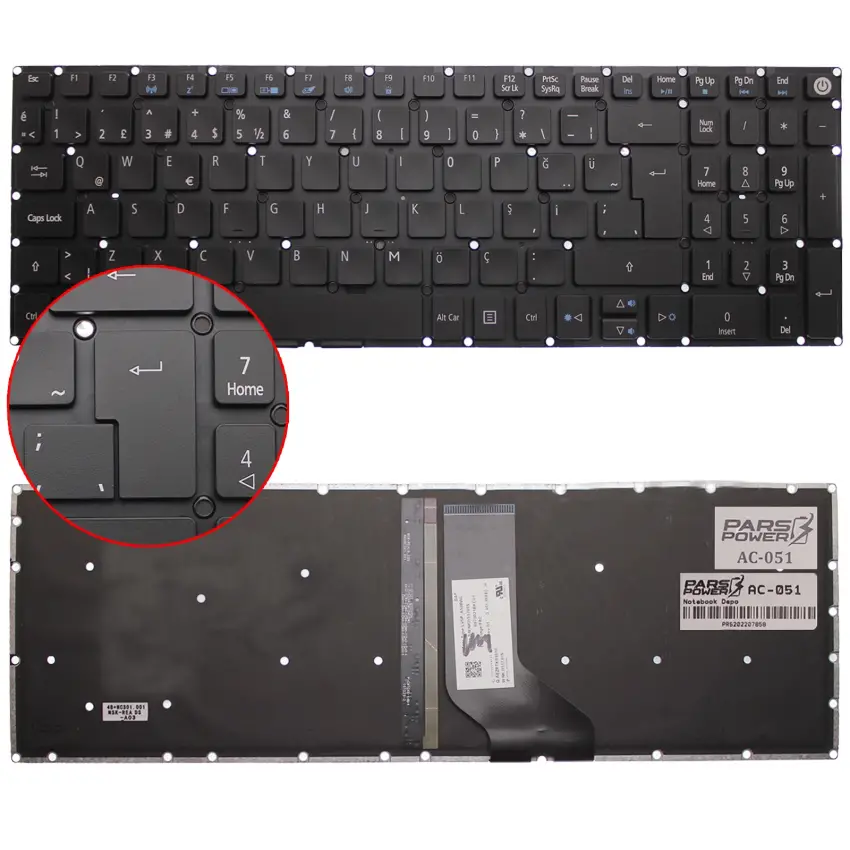 Acer Aspire NX.MVMEY.012, NX.MVMEY.016 Notebook Klavye Işıklı (Siyah TR)