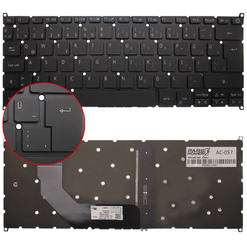 Acer Aspire S13 S5-371 Klavye Işıklı (Siyah TR)