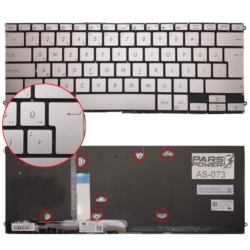 Asus UX490UA Serisi Notebook Klavye (Işıklı Gümüş TR)