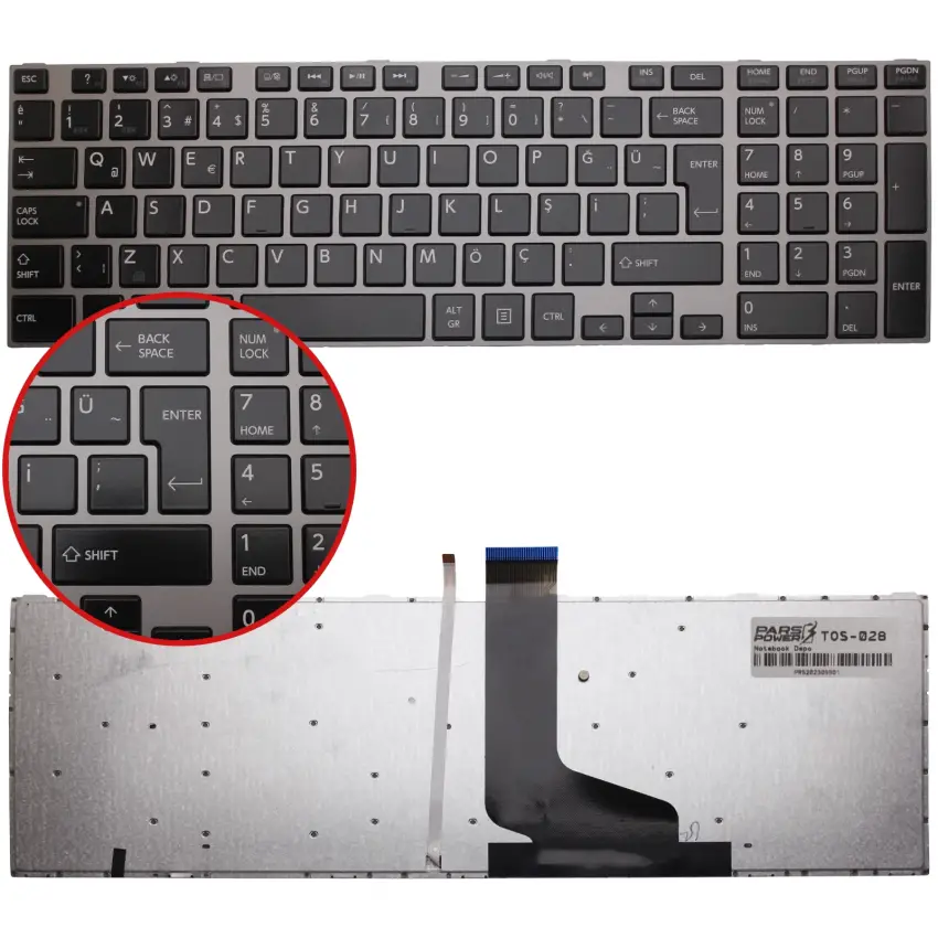 Toshiba Satellite C870-CTK, C870-D4W, C870-D5W Notebook Klavye Işıklı (Siyah TR)