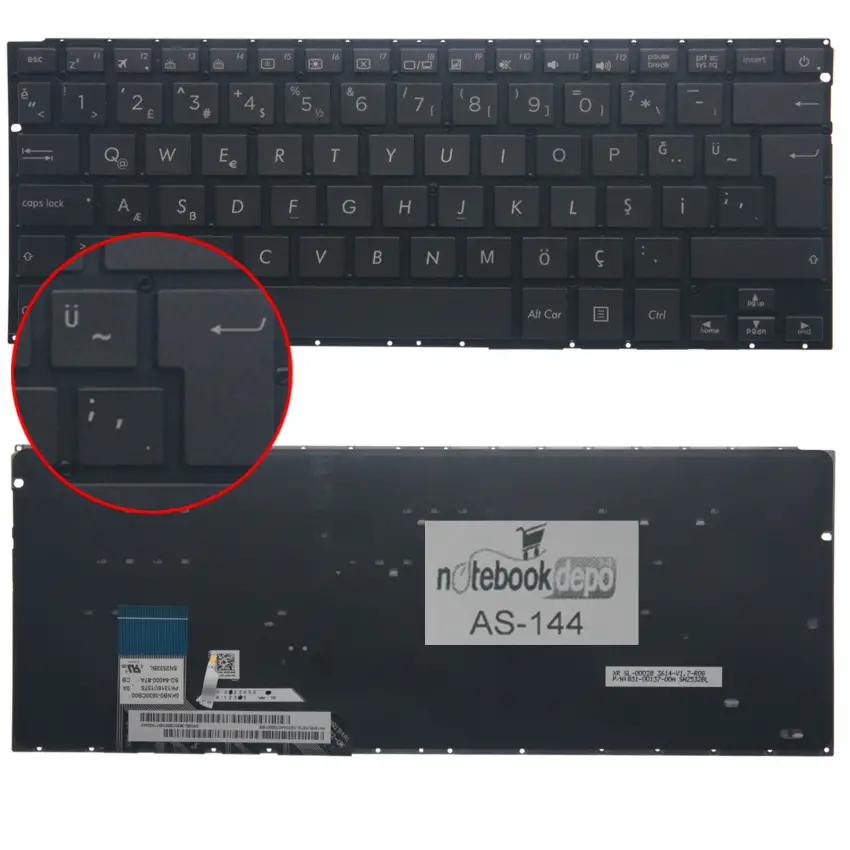 Asus ZenBook UX303 Serisi UX30L, UX303U Klavye Işıklı (Siyah TR)