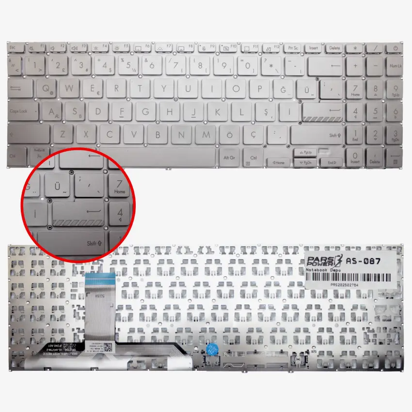 Asus Vivobook 16X M1603QA-MB511W Klavye (Gümüş TR)