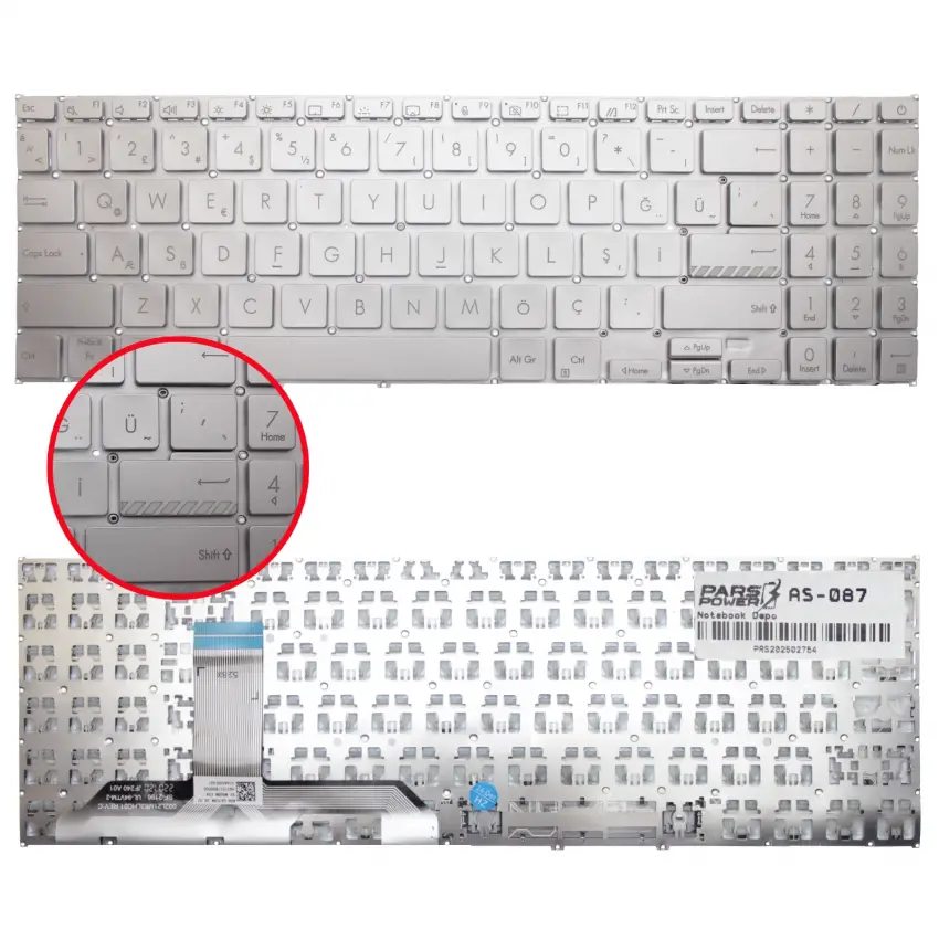 Asus ExpertBook B1 B1502 Klavye (Gümüş TR)