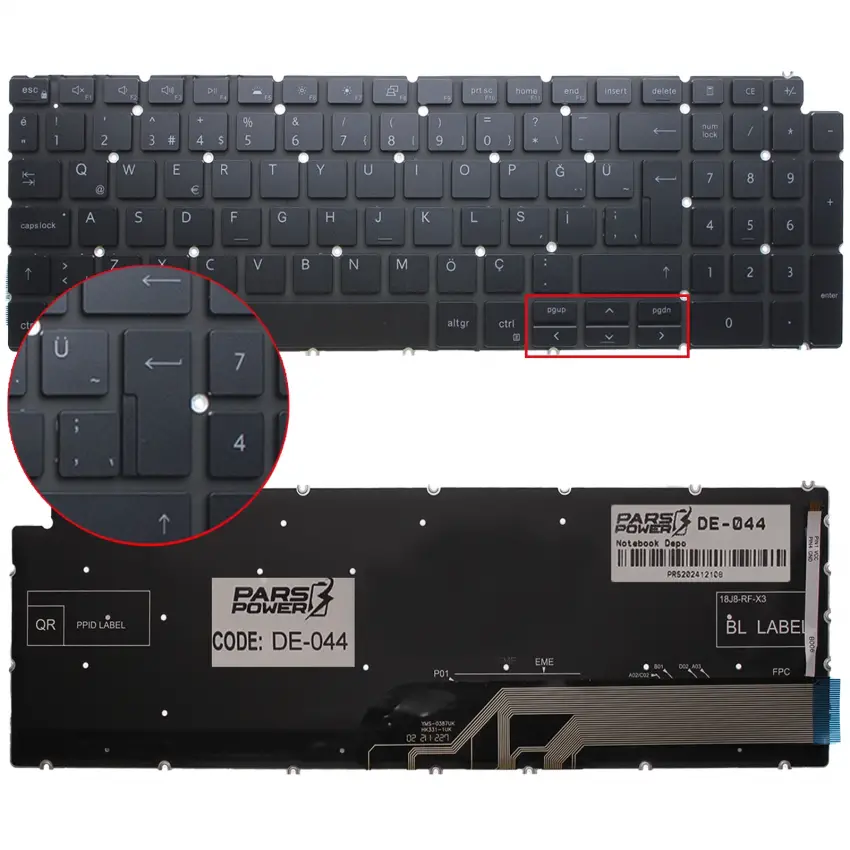 Dell Vostro 7500, 15-7500, 15 7500 Klavye Işıklı (Siyah TR)