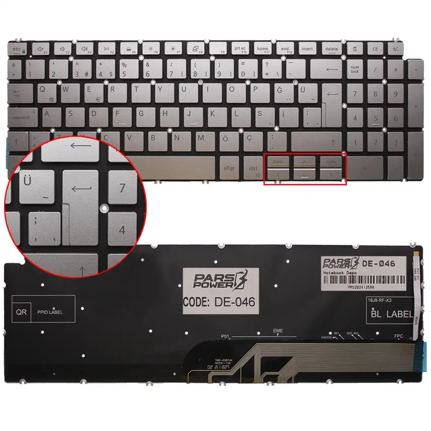 Dell Vostro 7500, 15-7500, 15 7500 Klavye Işıklı (Gümüş TR)