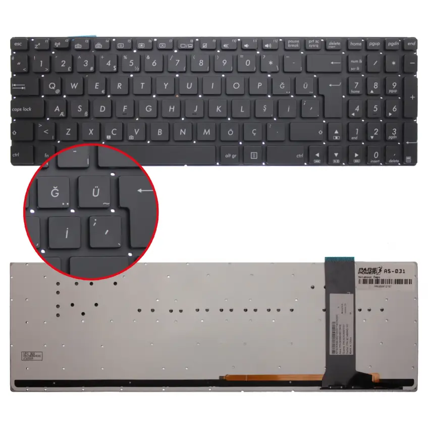 Asus N550JV-CN127H, N550JV-CN211D, N550JV-CN239H Klavye Işıklı (Siyah TR)