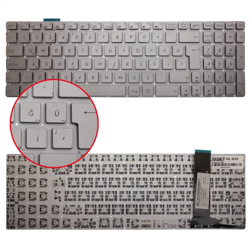 Asus N550JV-DB72T, Q550LF-BBI7T07 Klavye (Gümüş TR)
