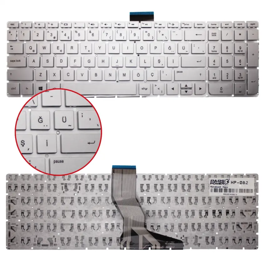 HP Pavilion 15-aw, 15-aw000, 15-aw100 Notebook Klavye Küçük Enter (Gümüş TR)