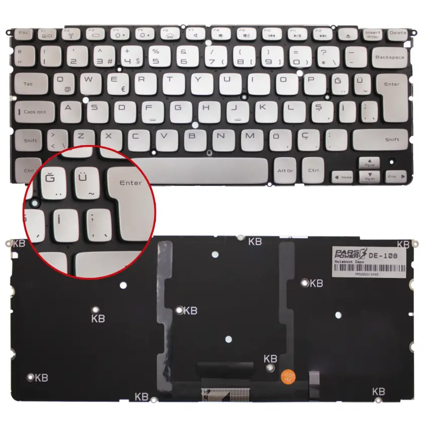 Dell XPS P24G001, P24G002 Klavye Işıklı (Gümüş TR)