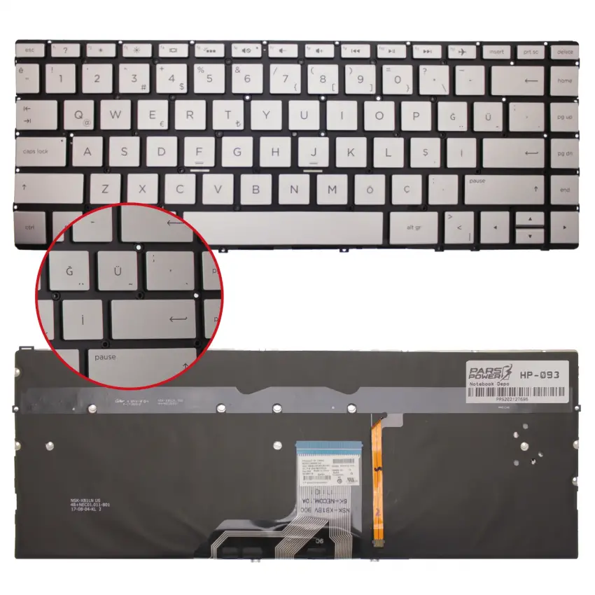 HP 942040-001, L19540-001 Klavye Işıklı (Gümüş TR)